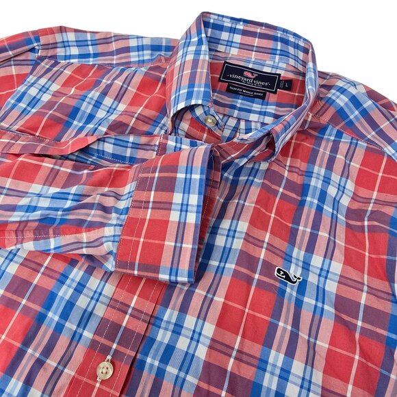 Vineyard Vines Slim Fit Button-Down Shirt Large Mens Long Sleeve Blue Pink White - Picture 1 of 5